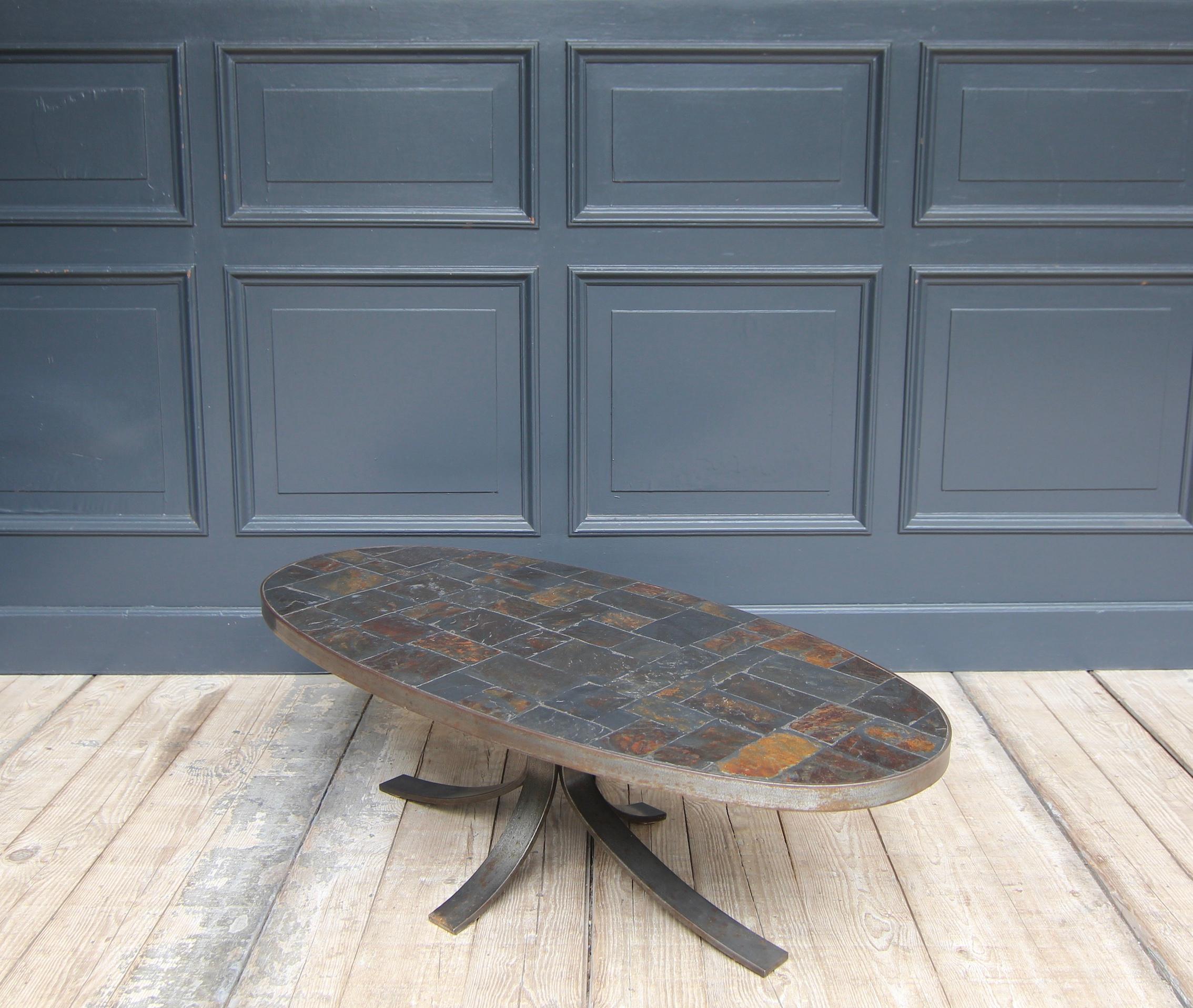 1960´s French Brutalist Oval Metal and Lava Stone Coffee Table For Sale 11