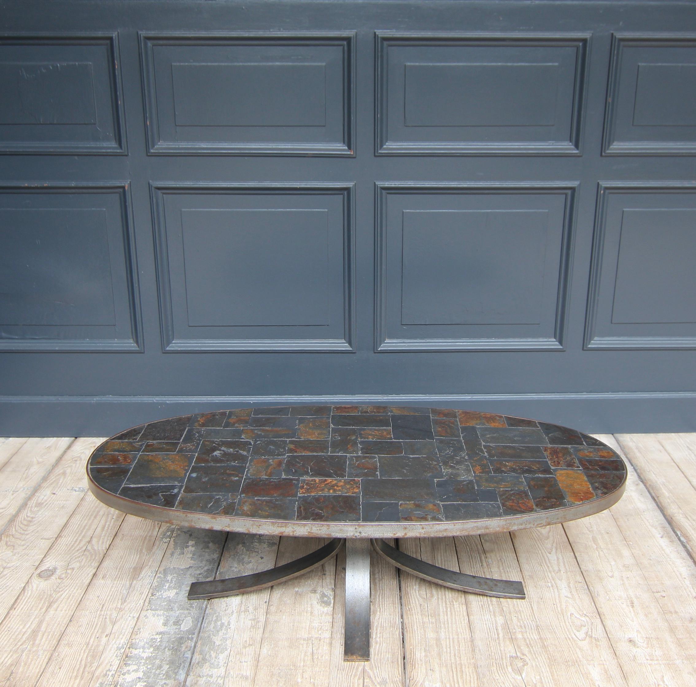 1960´s French Brutalist Oval Metal and Lava Stone Coffee Table For Sale 12