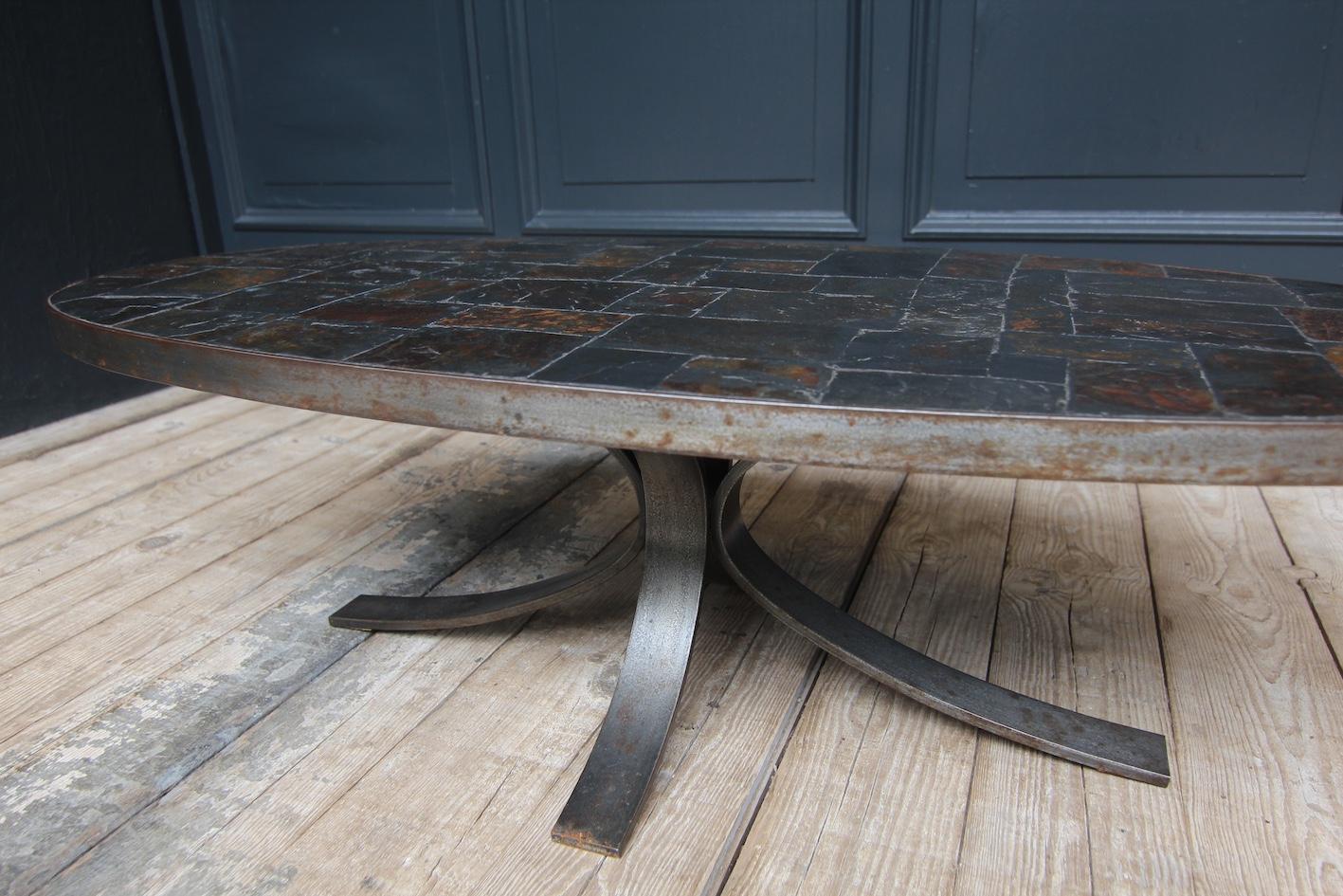 1960´s French Brutalist Oval Metal and Lava Stone Coffee Table For Sale 13
