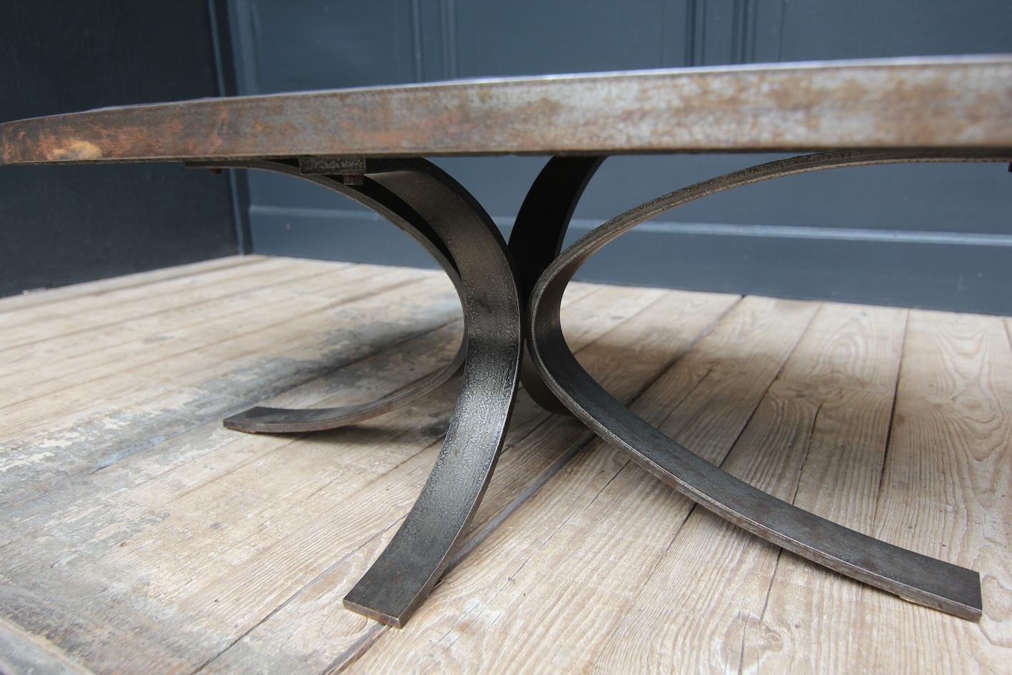 1960´s French Brutalist Oval Metal and Lava Stone Coffee Table For Sale 1
