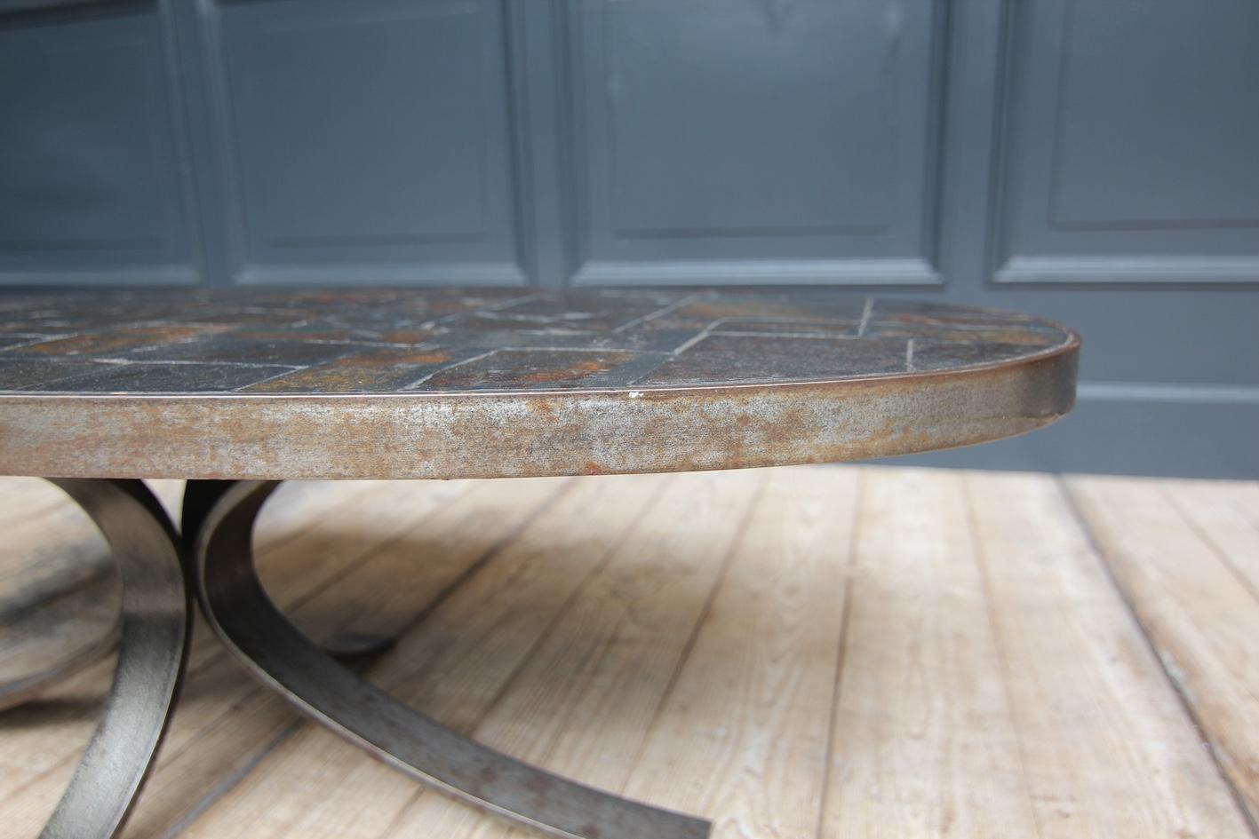 1960´s French Brutalist Oval Metal and Lava Stone Coffee Table For Sale 2