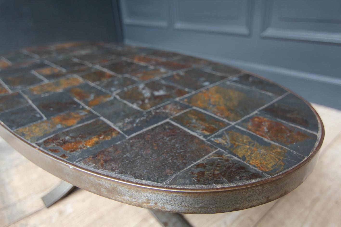1960´s French Brutalist Oval Metal and Lava Stone Coffee Table For Sale 3