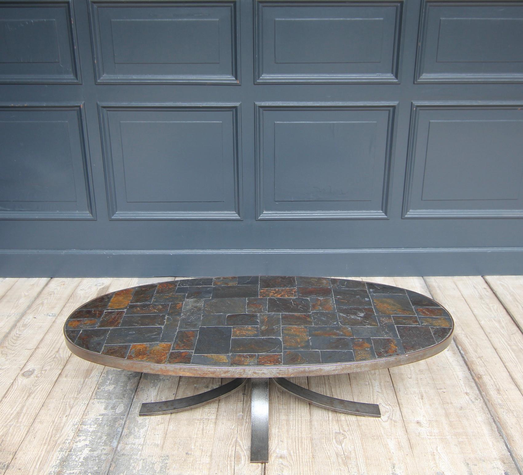 1960´s French Brutalist Oval Metal and Lava Stone Coffee Table For Sale 4