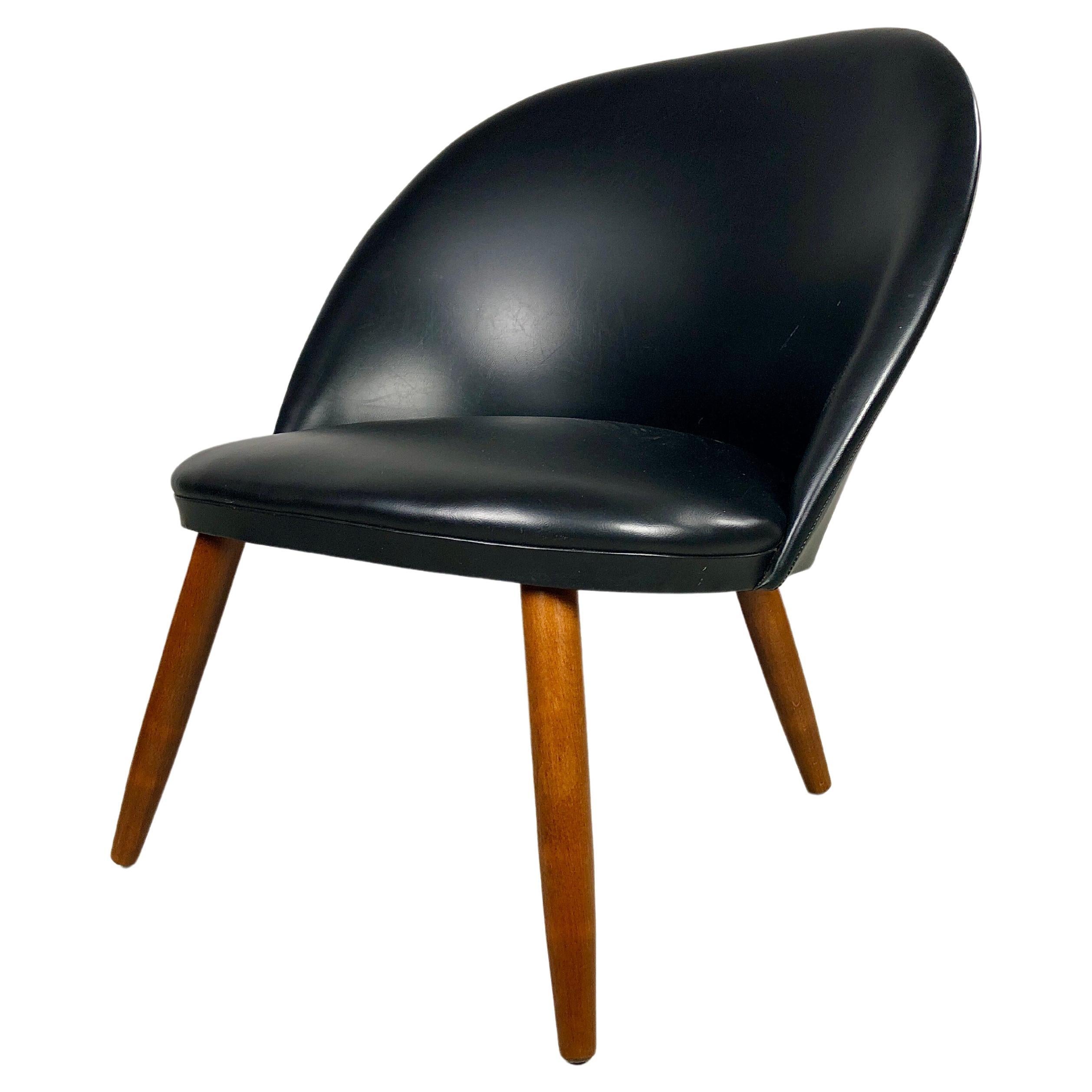 1960's Fully Restored Danish Lounge Chair Reupholstered in Black Leather For Sale