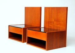 Hans Wegner Set of Restored Floating Nightstands in Teak with Glass for GETAMA