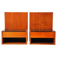 Hans Wegner Set of Restored Floating Nightstands in Teak with Glass for GETAMA