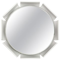 Large Mid-Century Mirror, White Lacquered Wood, Backlighting System - Italy