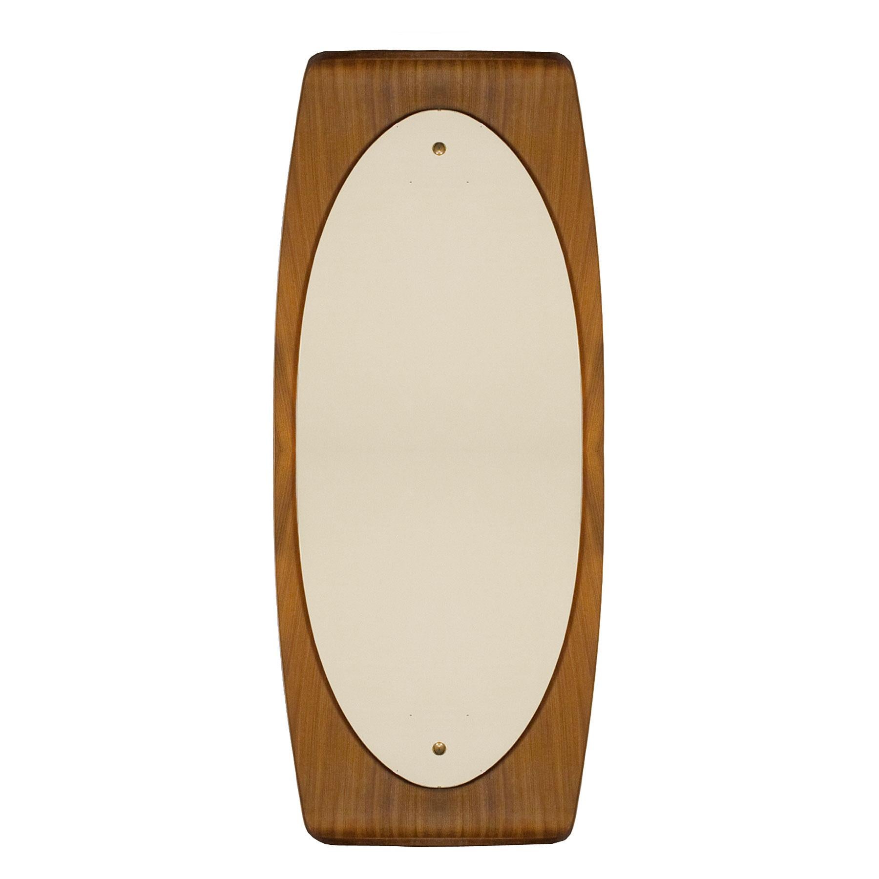 Italian Large Mid-Century Modern Curved Mirror by Campo & Graffi, Teak, Brass - Italy For Sale