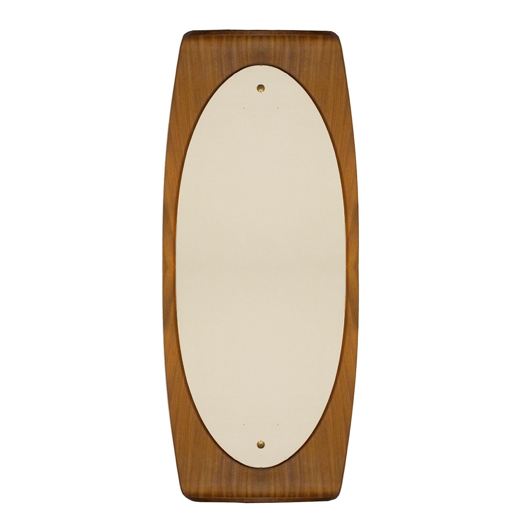 Mid-Century moderno Grande specchio curvo di Campo & Graffi, Teak, Ottone - Italia in vendita