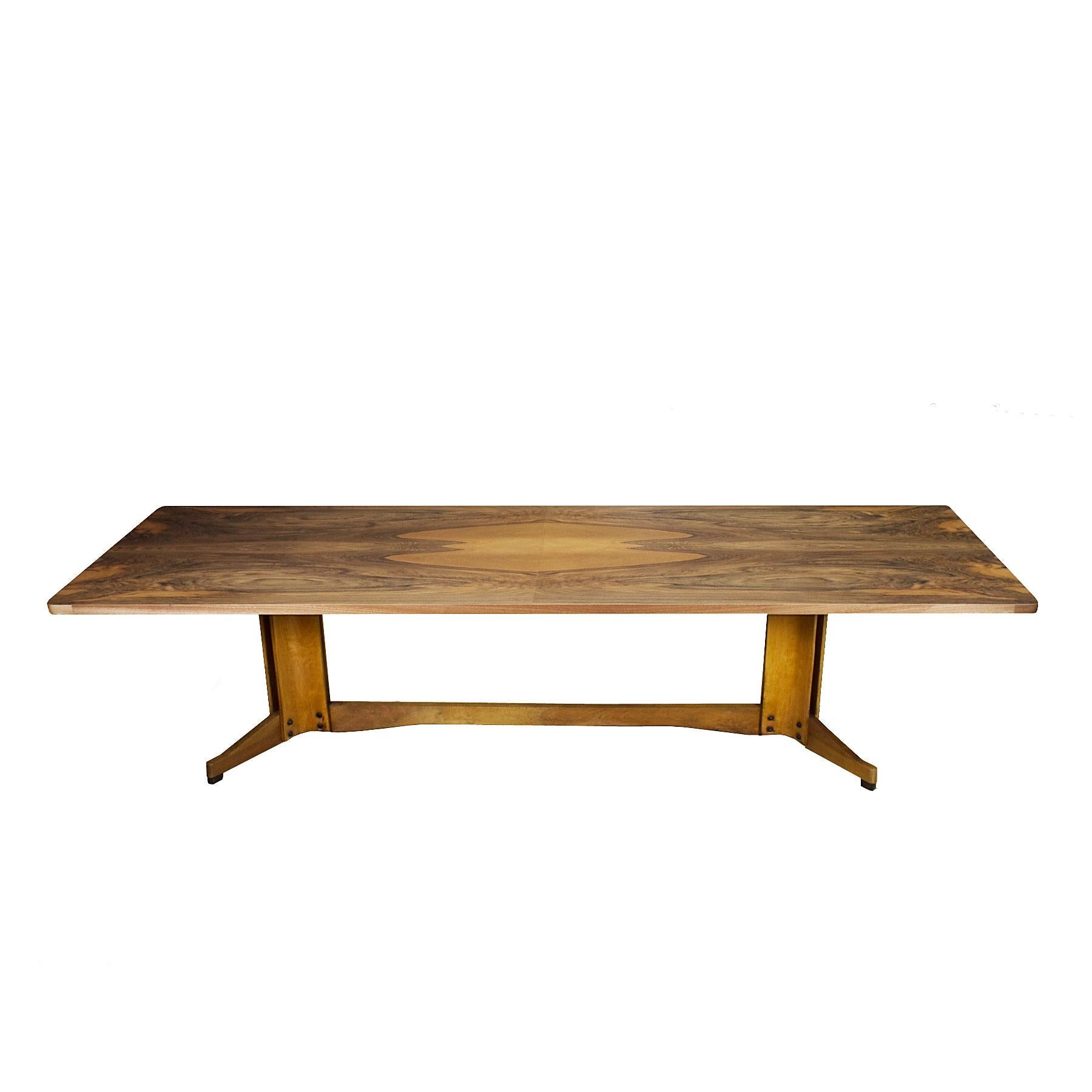 Italian 1960s Large Meeting or Dining Table in the Style of M. Bega, Walnut, Italy