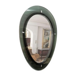 1960's Large Mirror, Beveled Smocked Grey Glass Frame, Italy