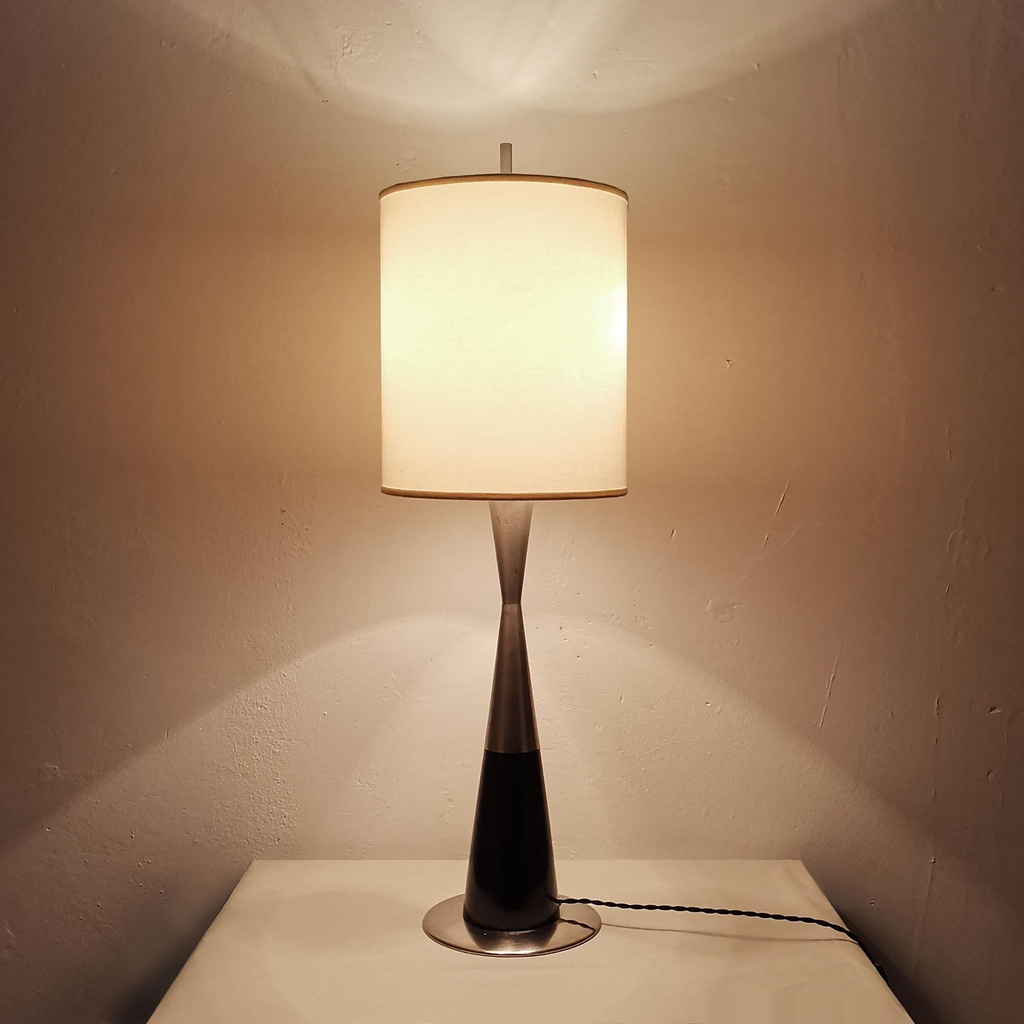 Grande lampe de bureau Stilnovo en acier, bois et tissu, moderne du milieu du siècle dernier, Italie en vente 1