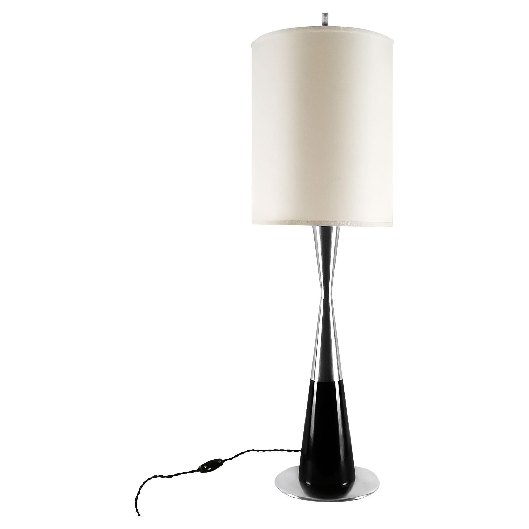 Mid-Century Modern Large Stilnovo Table Lamp in Steel, Wood and Fabric - Italy For Sale