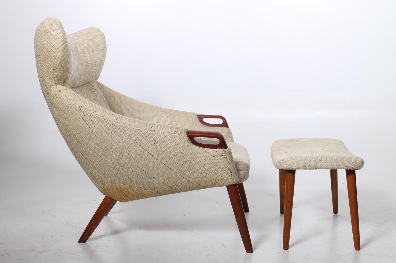 Mid-20th Century 1960's Lounge Chair and Stool in Teak and Original Fabric by Kurt Østervig