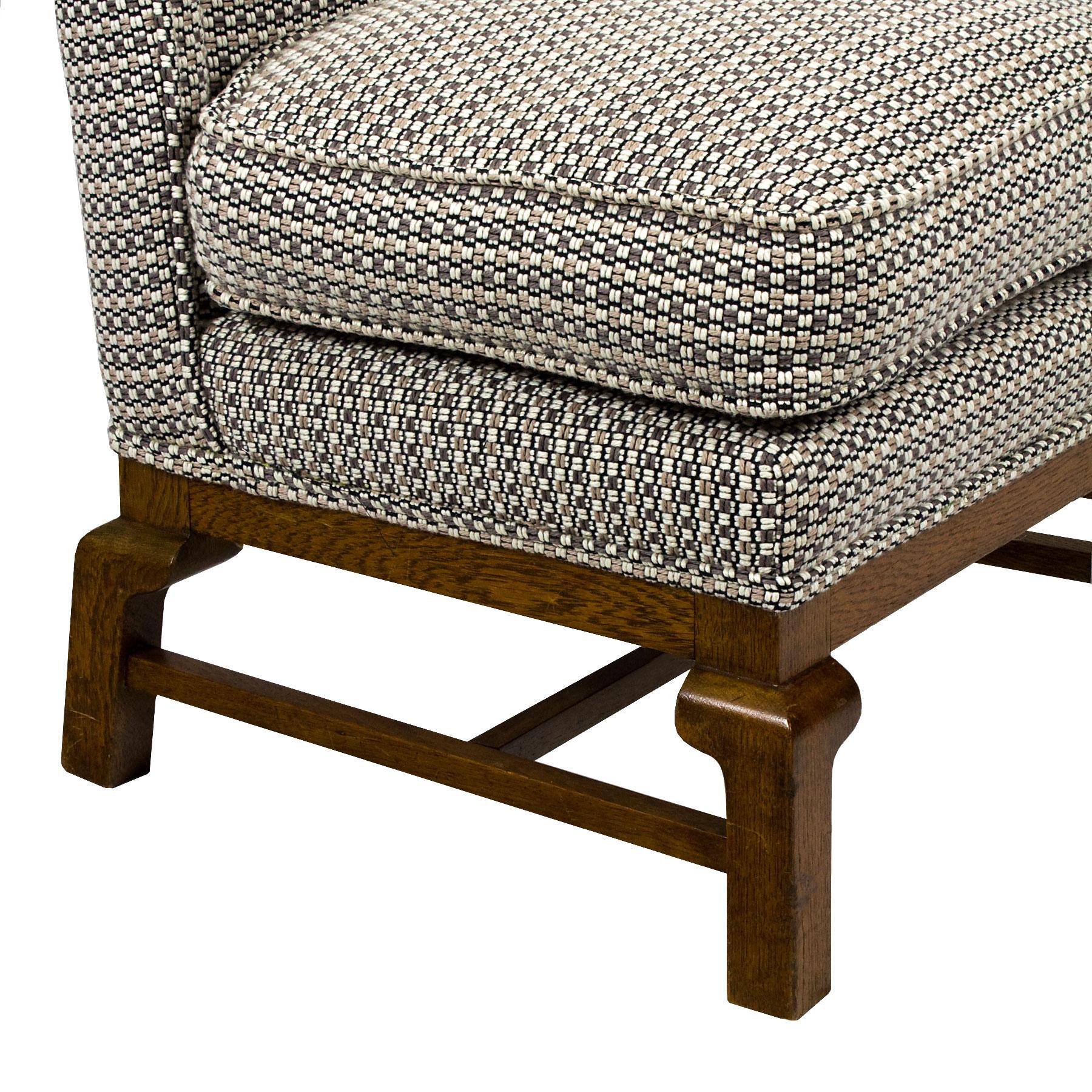 Spanish Low Mid-Century Modern Bedroom Chair in Oak and Pierre Frey's Fabric - Barcelona For Sale