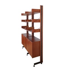 Mid-Century Modern Modular Cabinet with Six Shelves, Teak, Steel, Brass - Italy