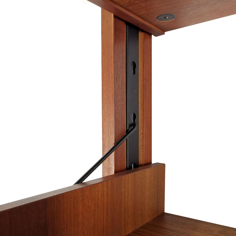 Mid-20th Century 1960´s Modular Cabinet, Two Blocks, Six Shelves, Teak, Steel, Brass, Italy For Sale