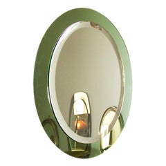 1960s Oval Back Beveled Mirror, Light Green Mirror Frame, Italy