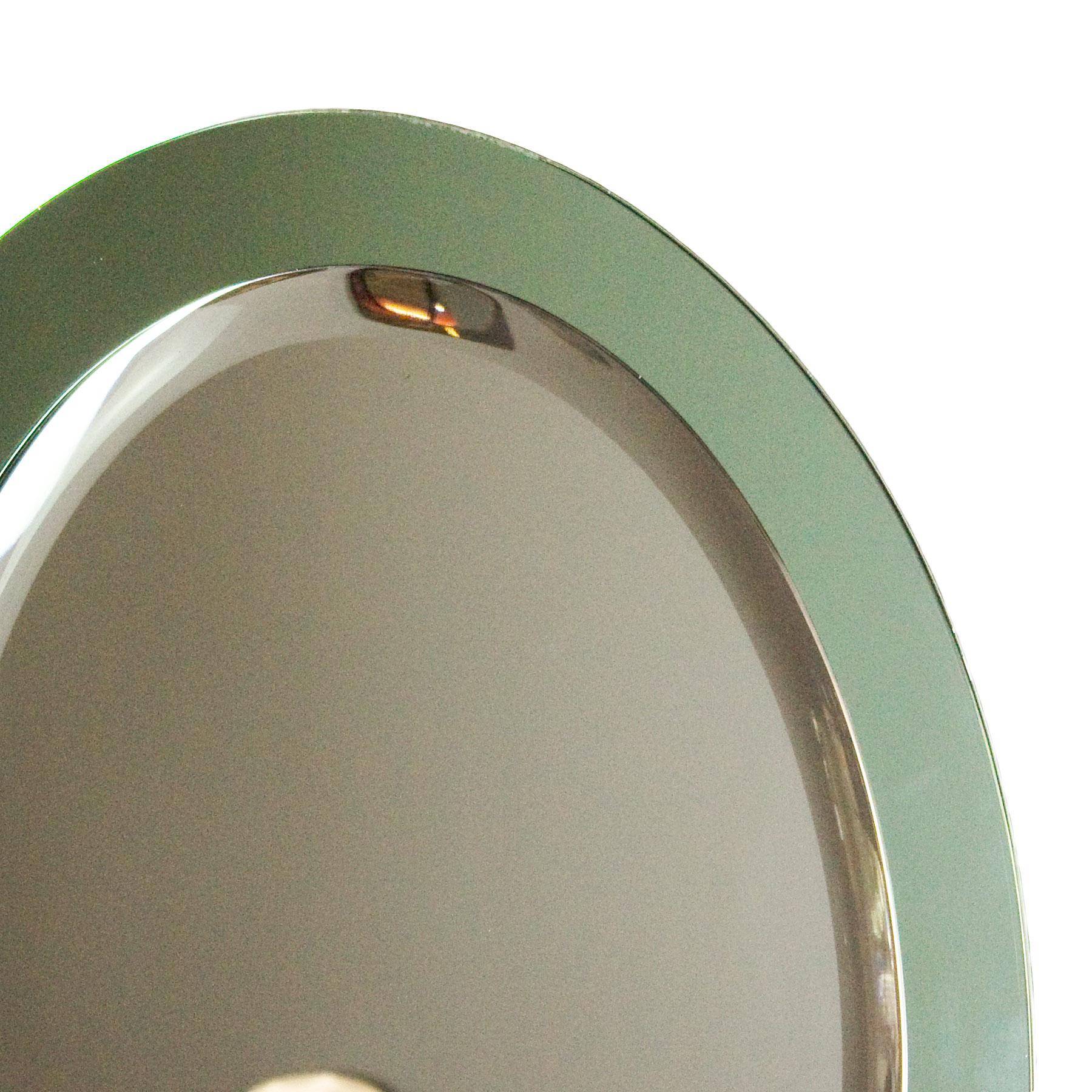 Mid-Century Modern 1960s Oval Back Beveled Mirror, Light Green Mirror Frame, Italy