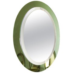 1960s Oval Back Beveled Mirror, Light Green Mirror Frame, Italy
