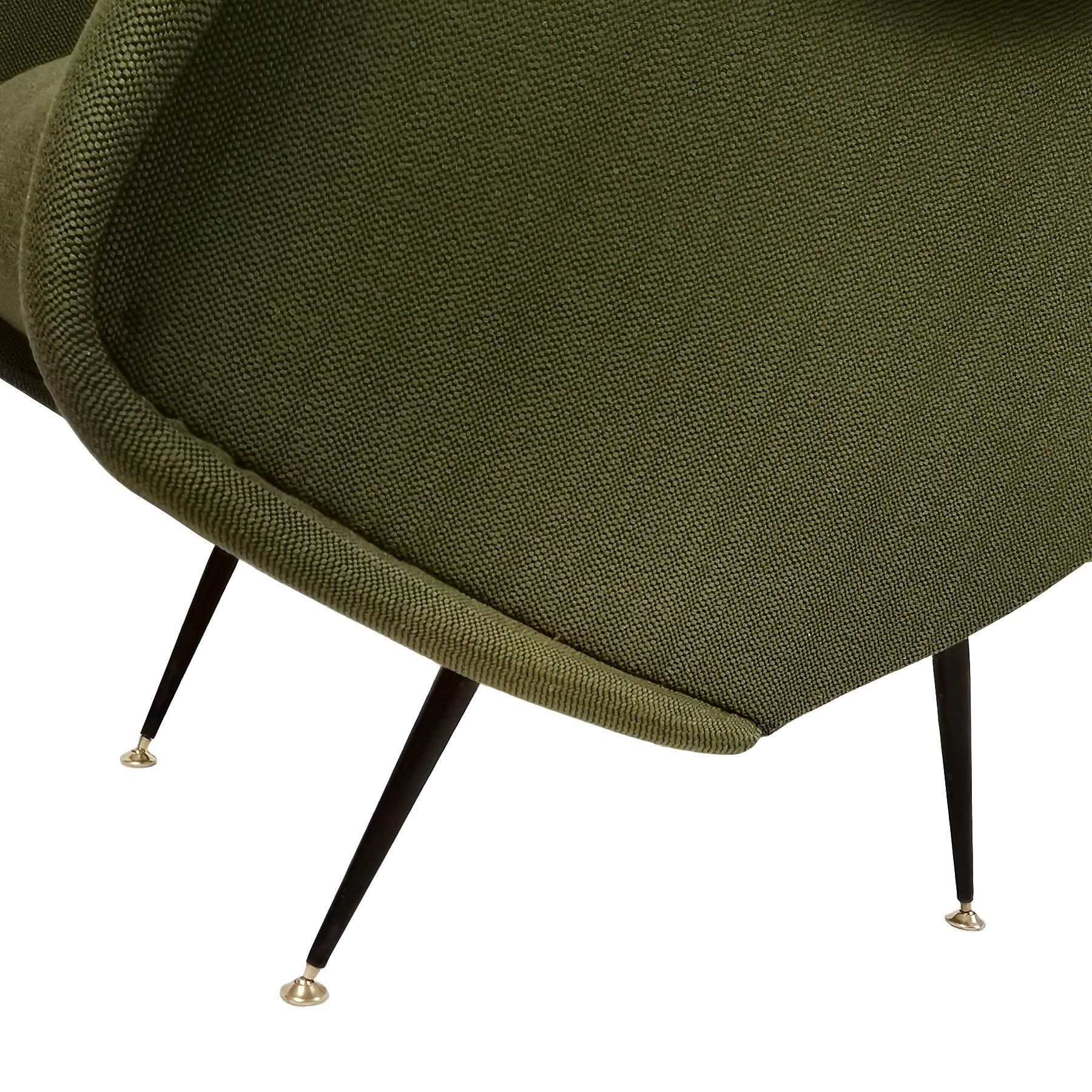 Pair of Mid-Century Modern Armchairs, High Backs, Olive Green Fabric ...