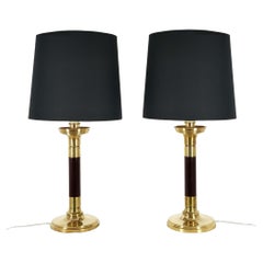 Used 1960's Pair of Table Lamps by Clar, Mahogany and Brass, Barcelona