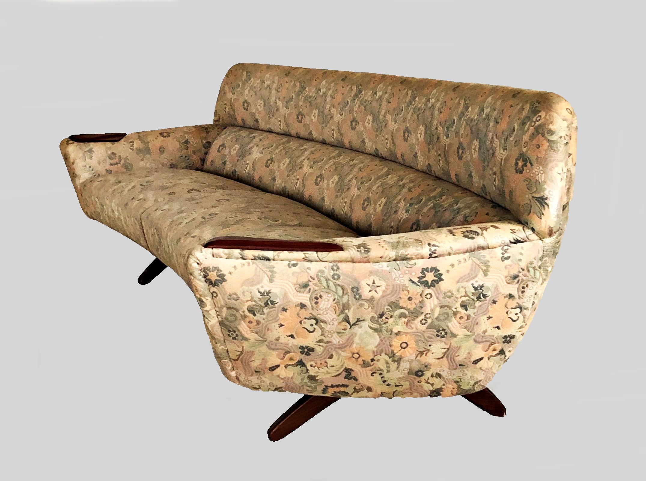 Adam Style 1960s Refinished Teak Lounge Set by Leif Hansen for Kronen, Custom Upholstery For Sale