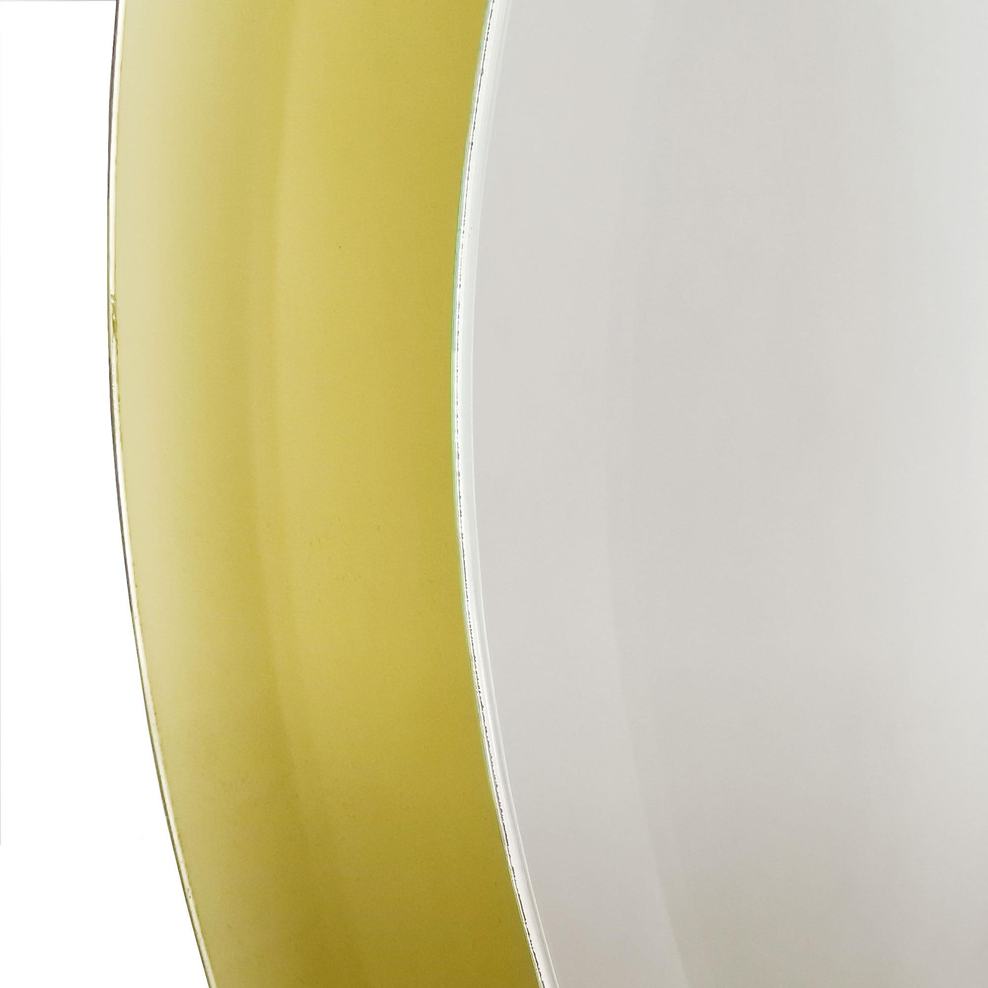 Mid-Century Modern Round Golden-Yellow Beveled Framed Mirror - Italy 1