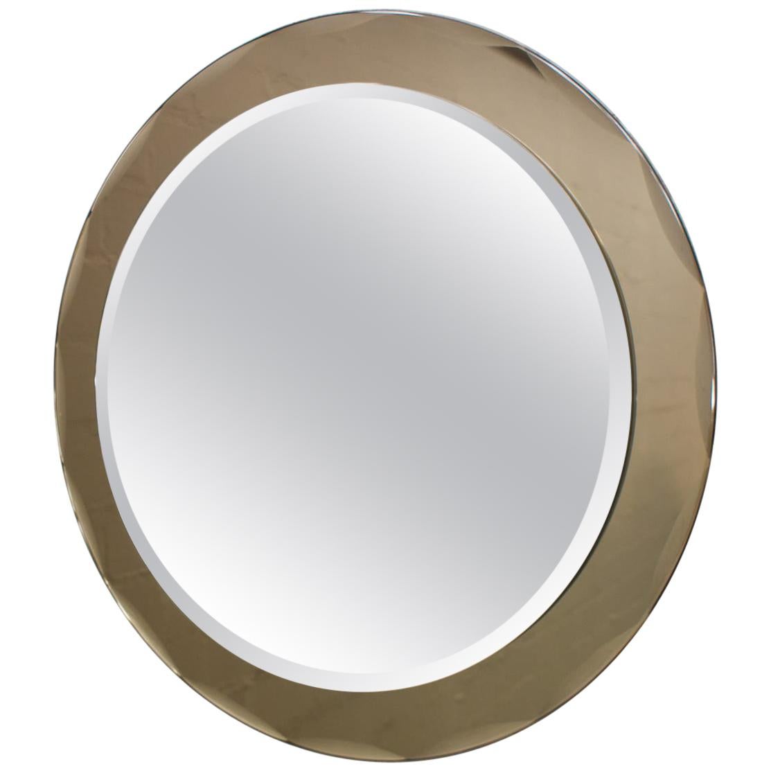 1960´s Round mirror from ISA, cut grey rounded crystal frame - Italy