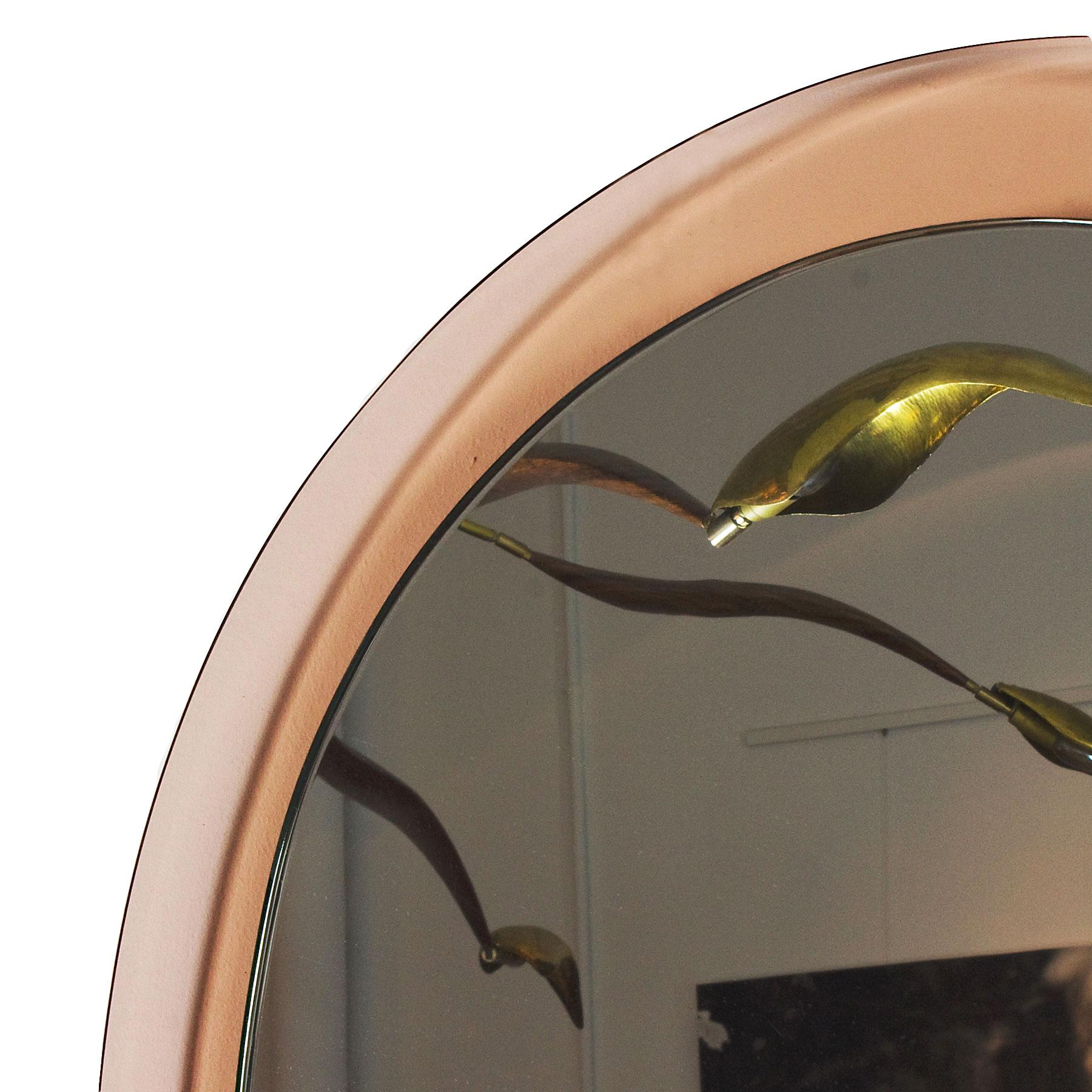 Italian 1960´s Rounded Triangular Mirror, Pink Transparent Glass Frame, Italy