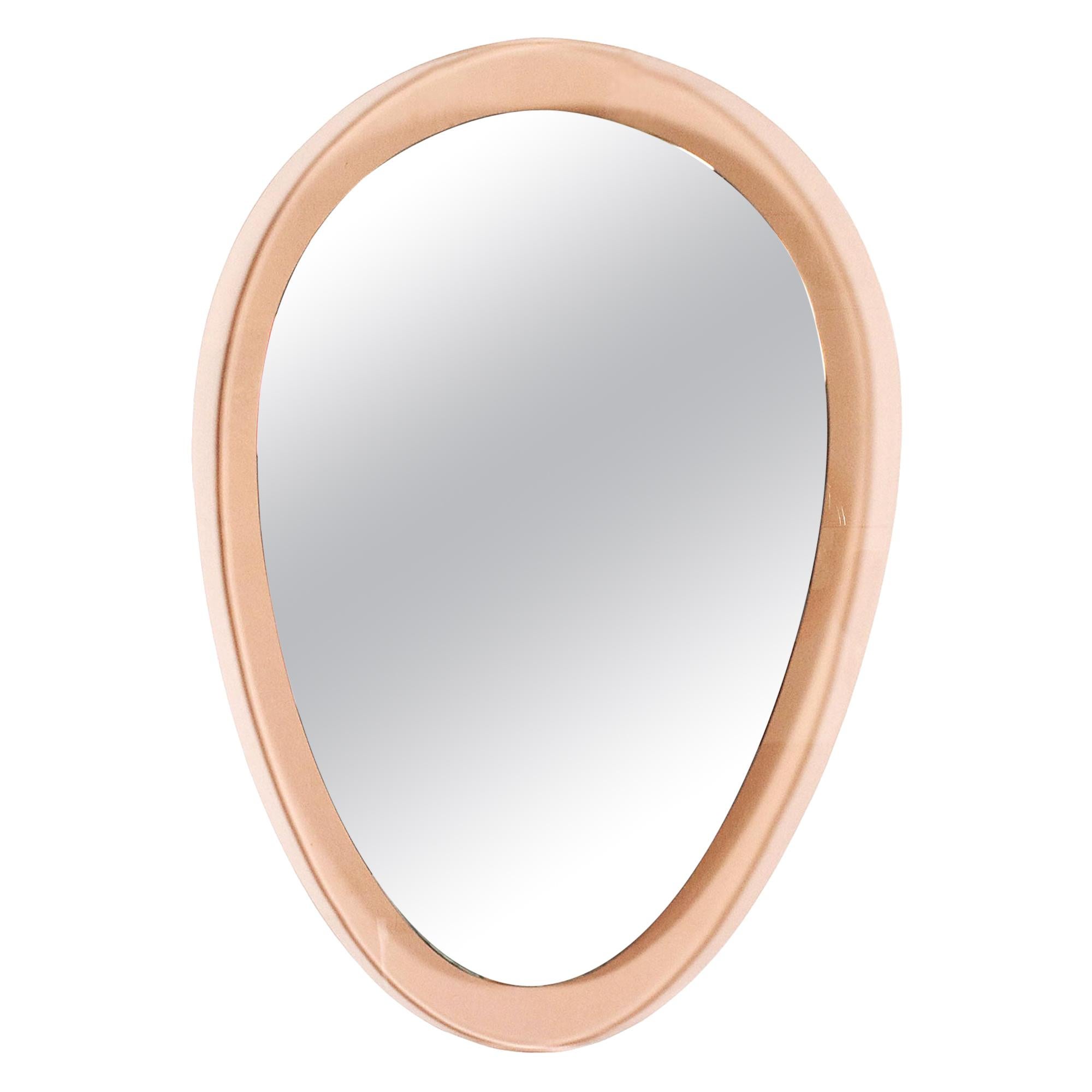 1960´s Rounded Triangular Mirror, Pink Transparent Glass Frame, Italy
