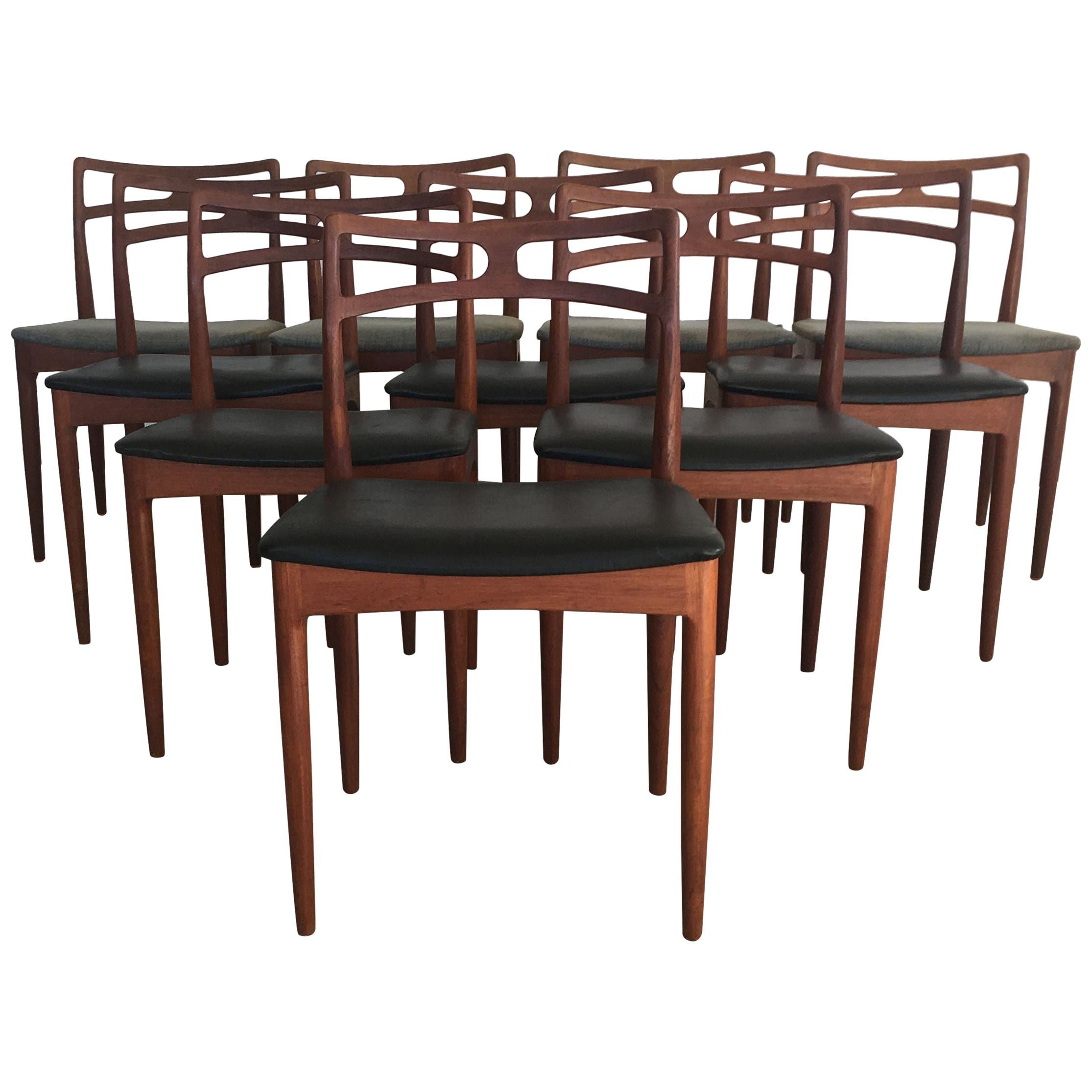 1960s Set of 10 Johannes Andersen Dining Chairs in Teak, Inc. Reupholstery