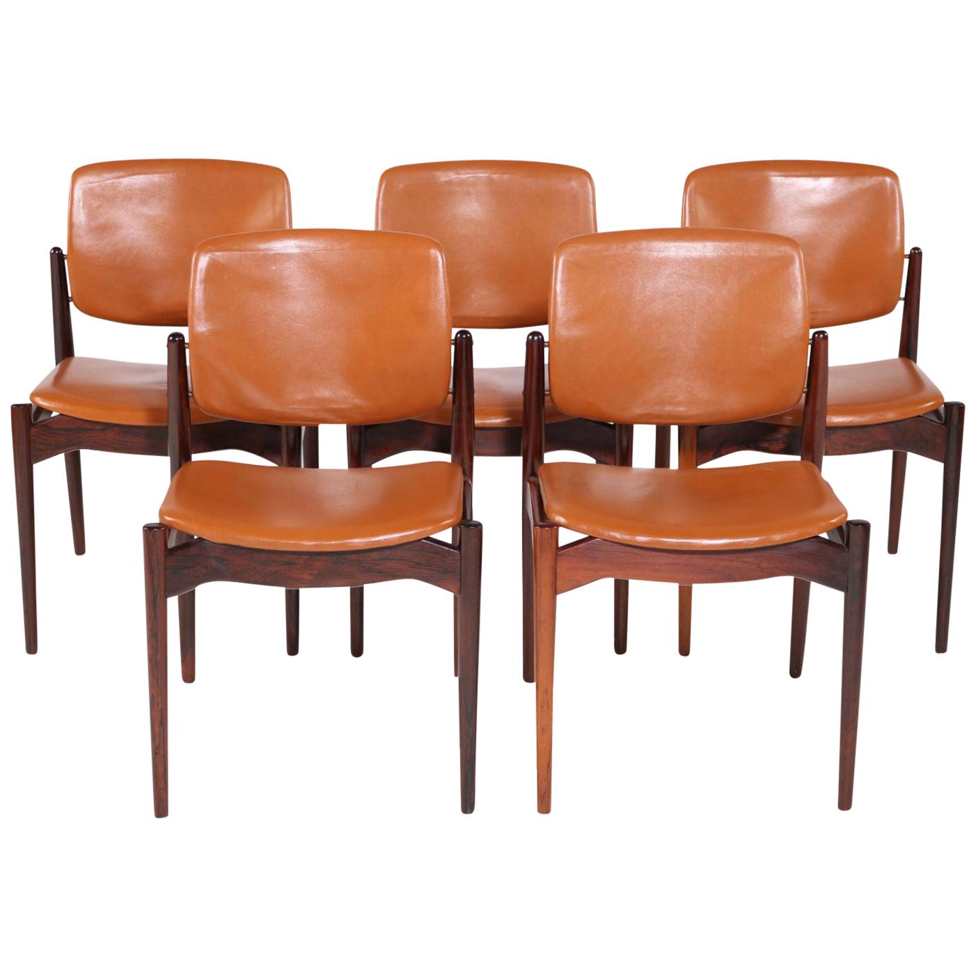 Set of Five Erik Buch Refinished Dining Chairs in Rosewood, Inc. Reupholstery