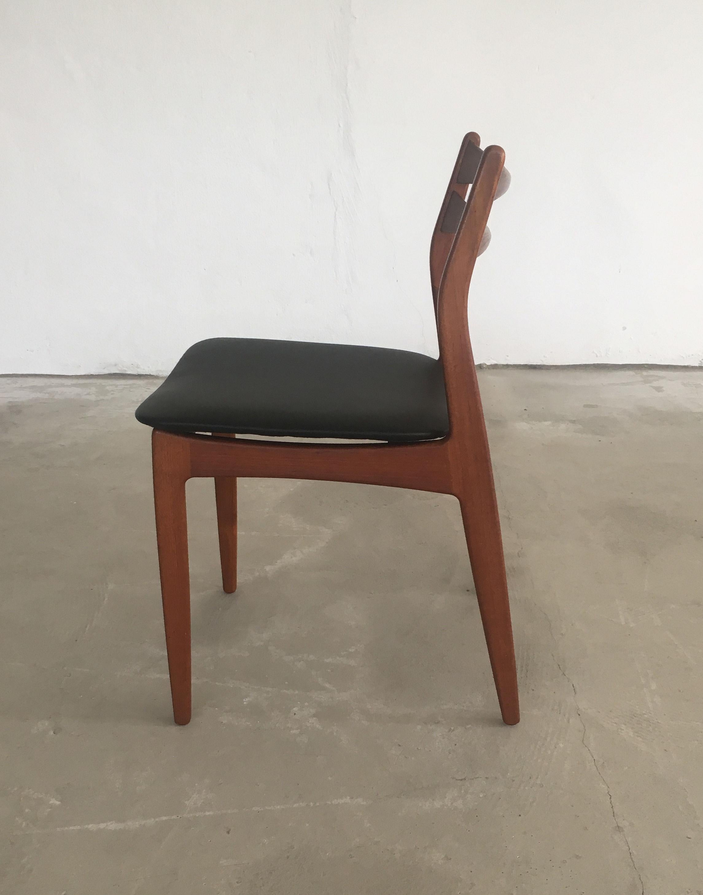Mid-20th Century 1960s Set of Four Danish Teak Dining Chairs Reupholstered in Black Faux Leather