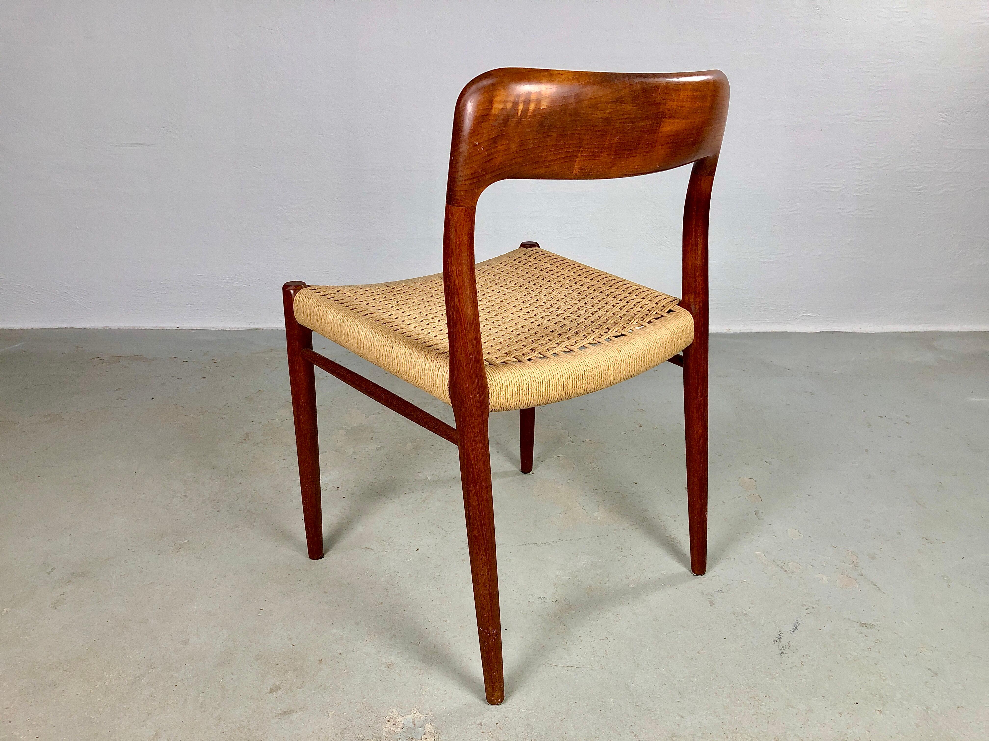 1960´s Four Fully Restored Niels Otto Moller Teak Dining Chairs with Papercord 1