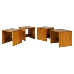 1960´s Set of Four Small Tables by Maison Regain, Elm and Exotic Wood, France