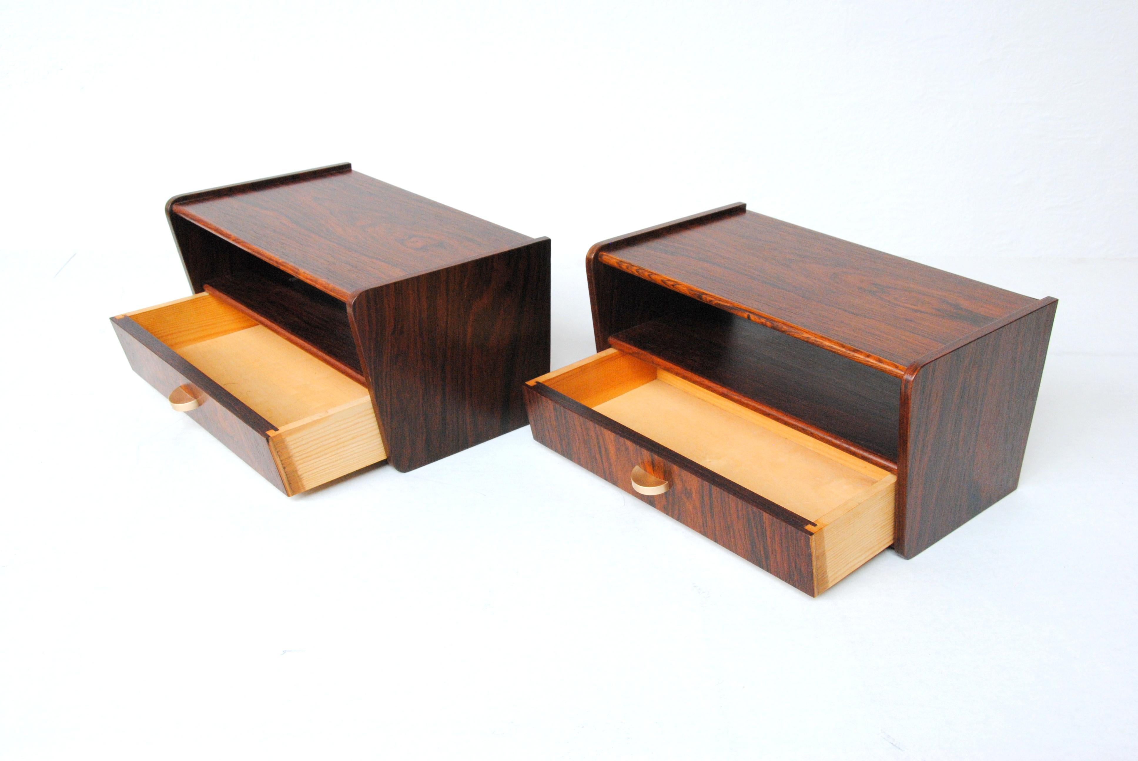 Mid-20th Century 1960's Set of Two Restored Danish Floating Rosewood Nightstands