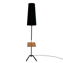 Mid-Century Modern Standing Lamp with a Mahogany Shelf - France 1960s