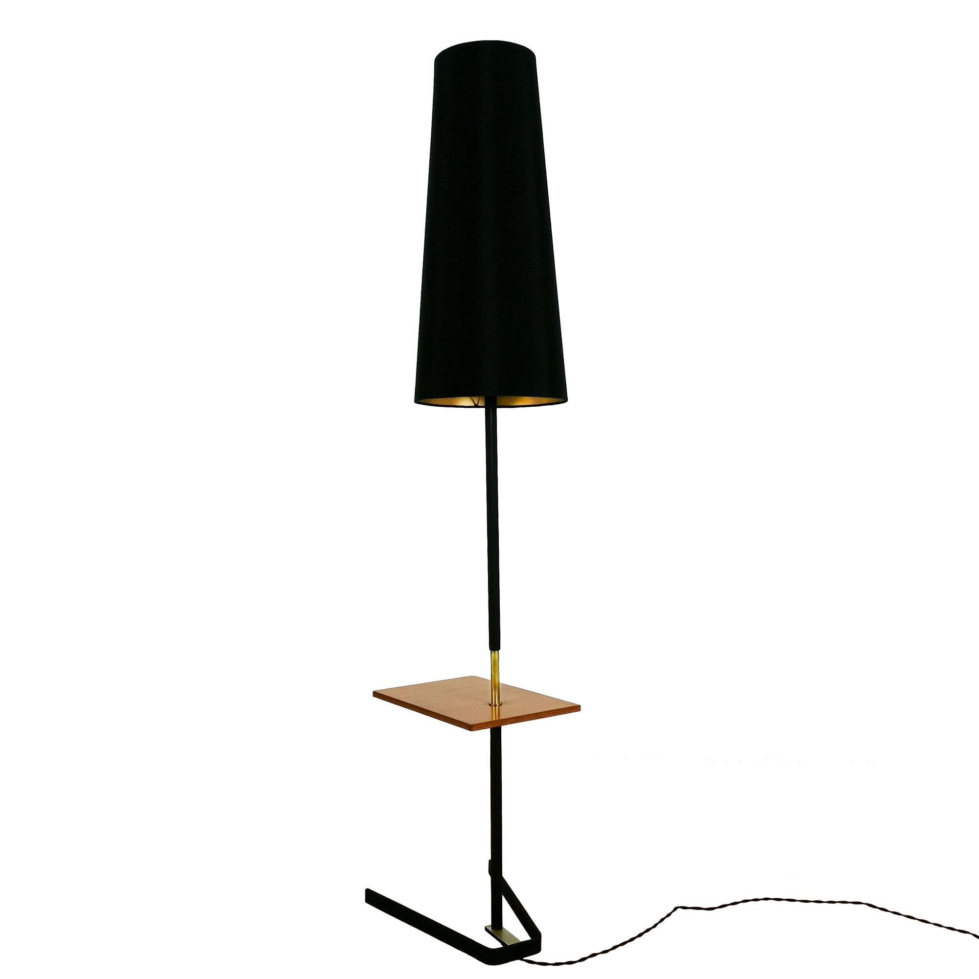 Mid-Century Modern Standing Lamp with a Mahogany Shelf - France 1960s In Good Condition For Sale In Girona, ES