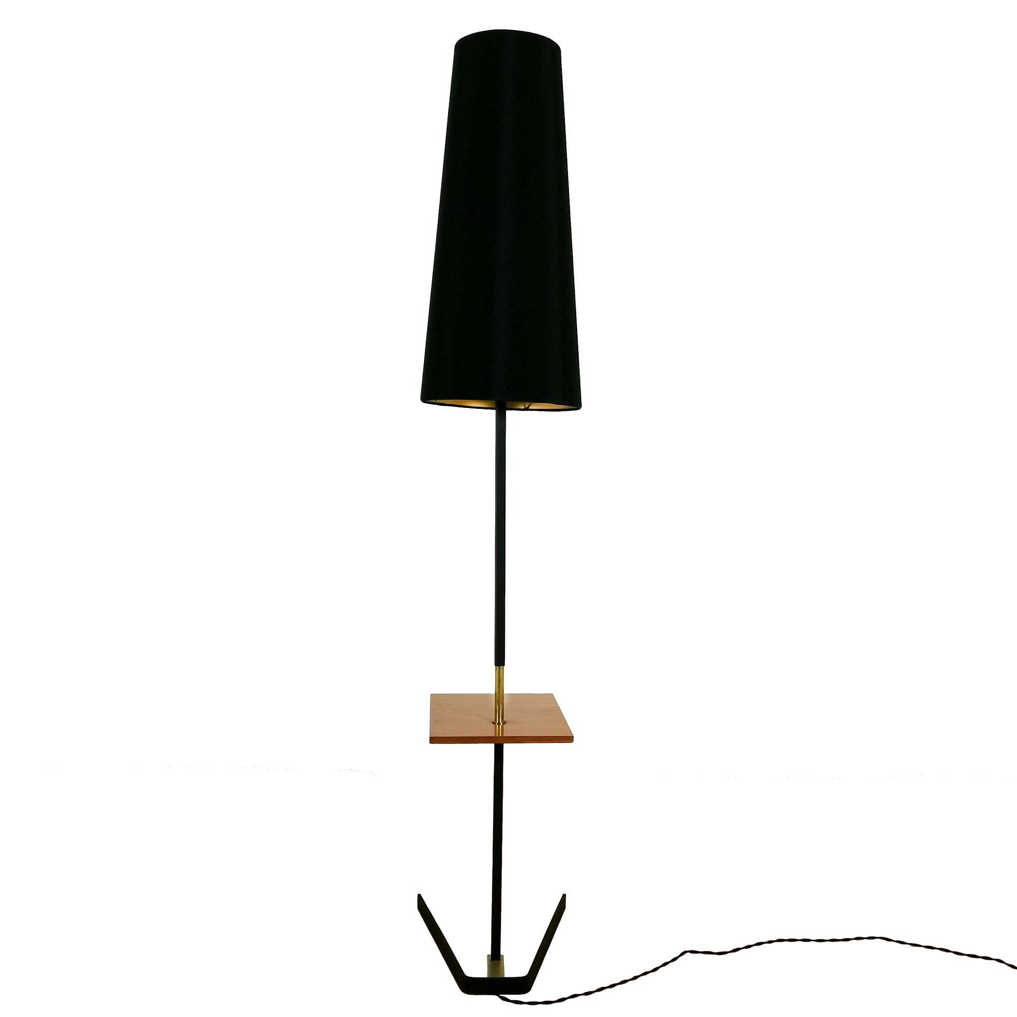 Mid-20th Century Mid-Century Modern Standing Lamp with a Mahogany Shelf - France 1960s For Sale