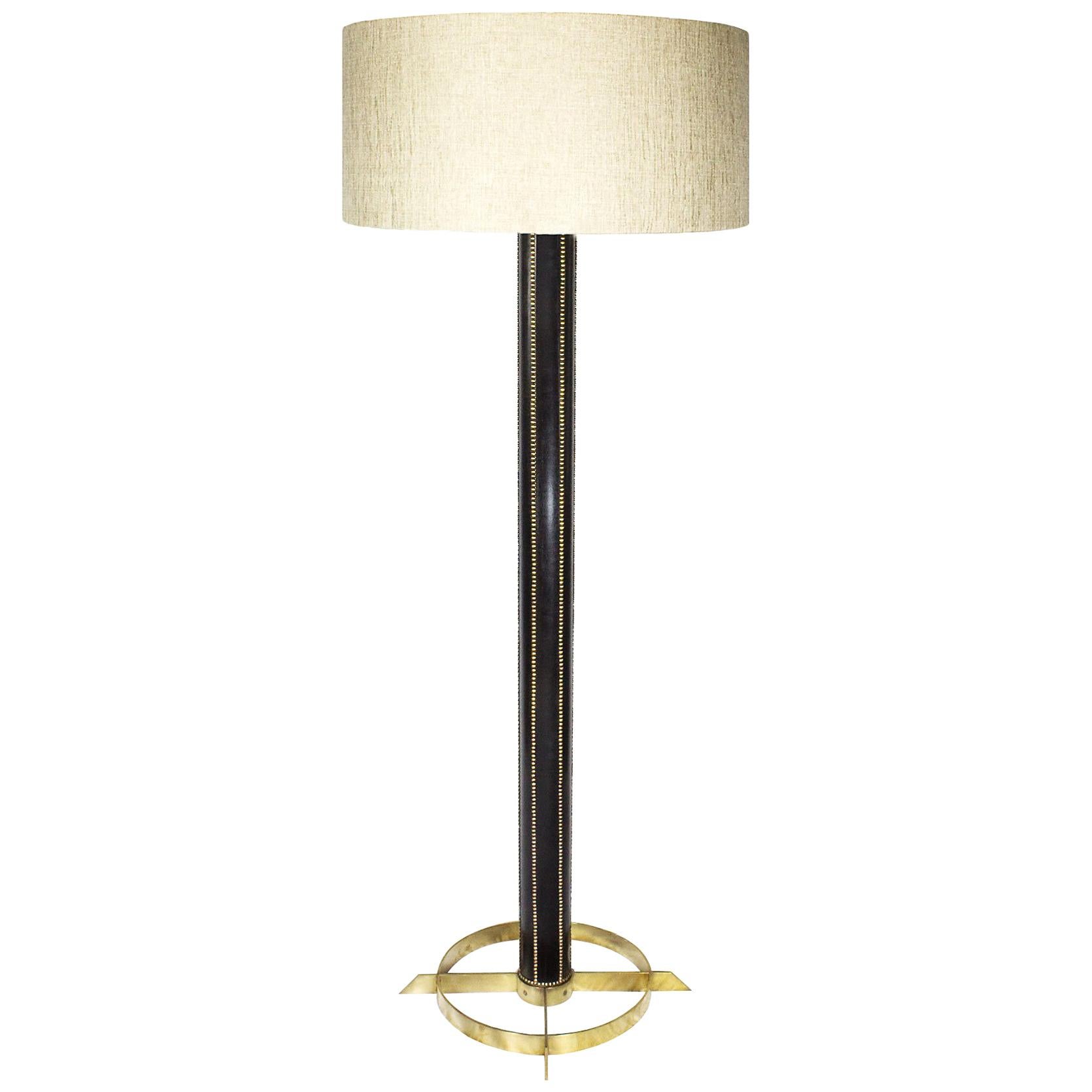 1960s Standing Lamp, Garnished Stand, Walnut, Brass, Jordi Vilanova, Barcelona