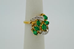 1960 's Style Green Beryl and Diamond 14K Yellow Gold Cocktail Ring