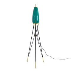Mid-Century Modern Tripod Standing Lamp With Turquoise Glass - Italy, 1960s
