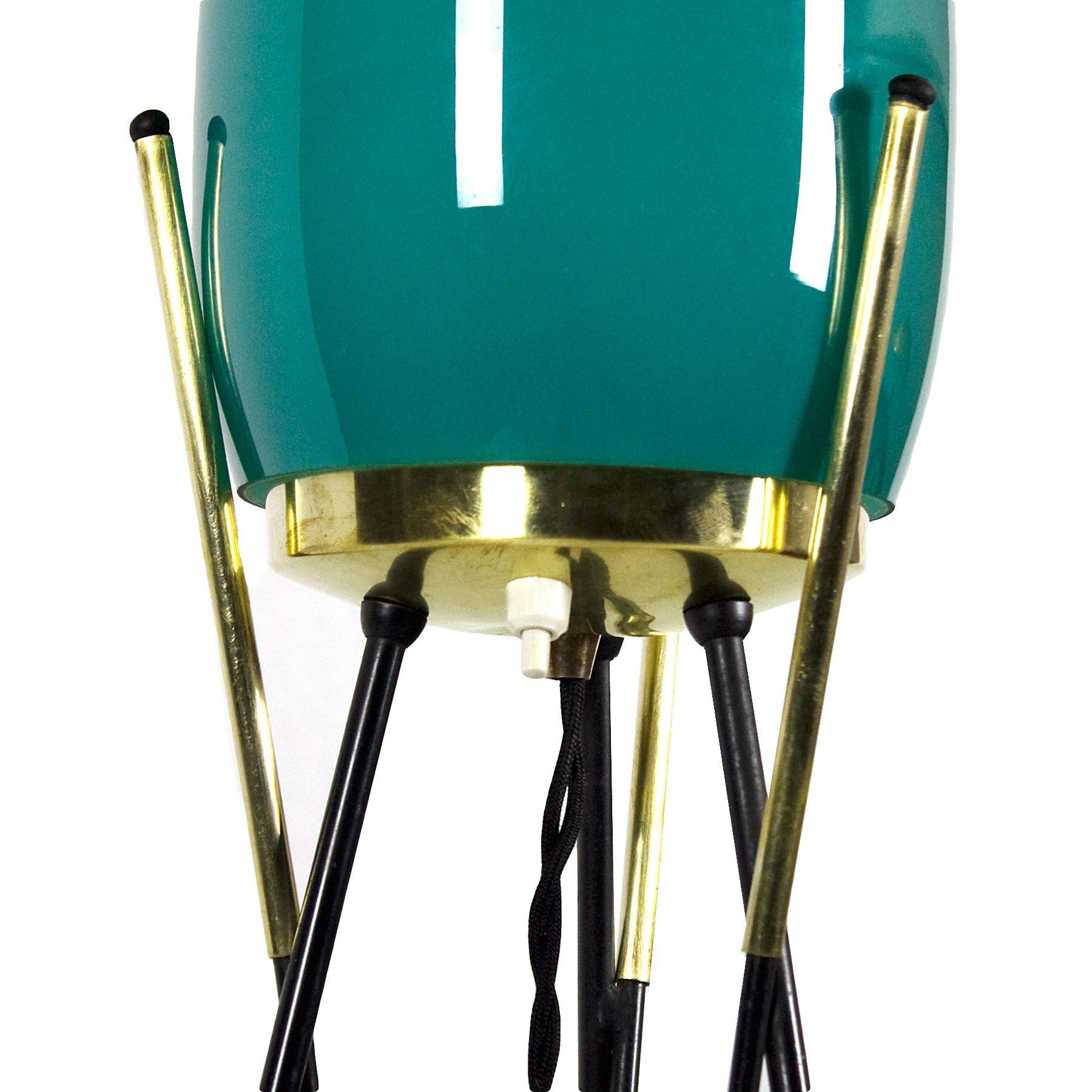 Mid-Century Modern Tripod Standing Lamp With Turquoise Glass - Italy, 1960s In Good Condition For Sale In Girona, ES