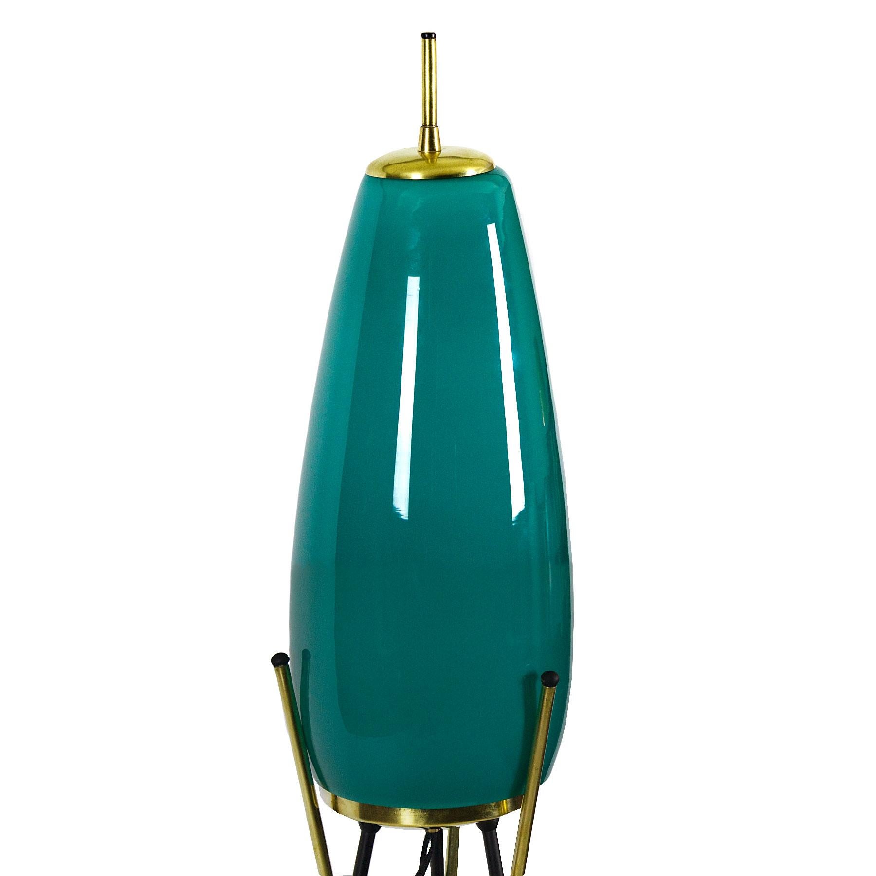 Mid-20th Century Mid-Century Modern Tripod Standing Lamp With Turquoise Glass - Italy, 1960s For Sale