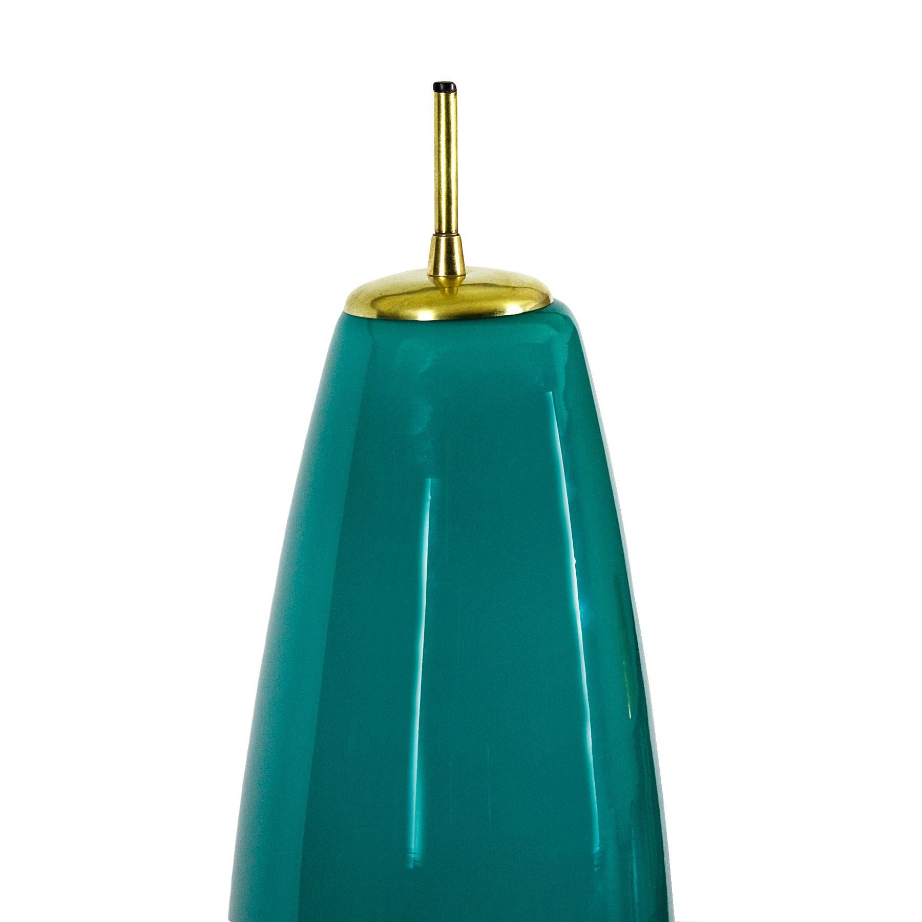 Steel Mid-Century Modern Tripod Standing Lamp With Turquoise Glass - Italy, 1960s For Sale