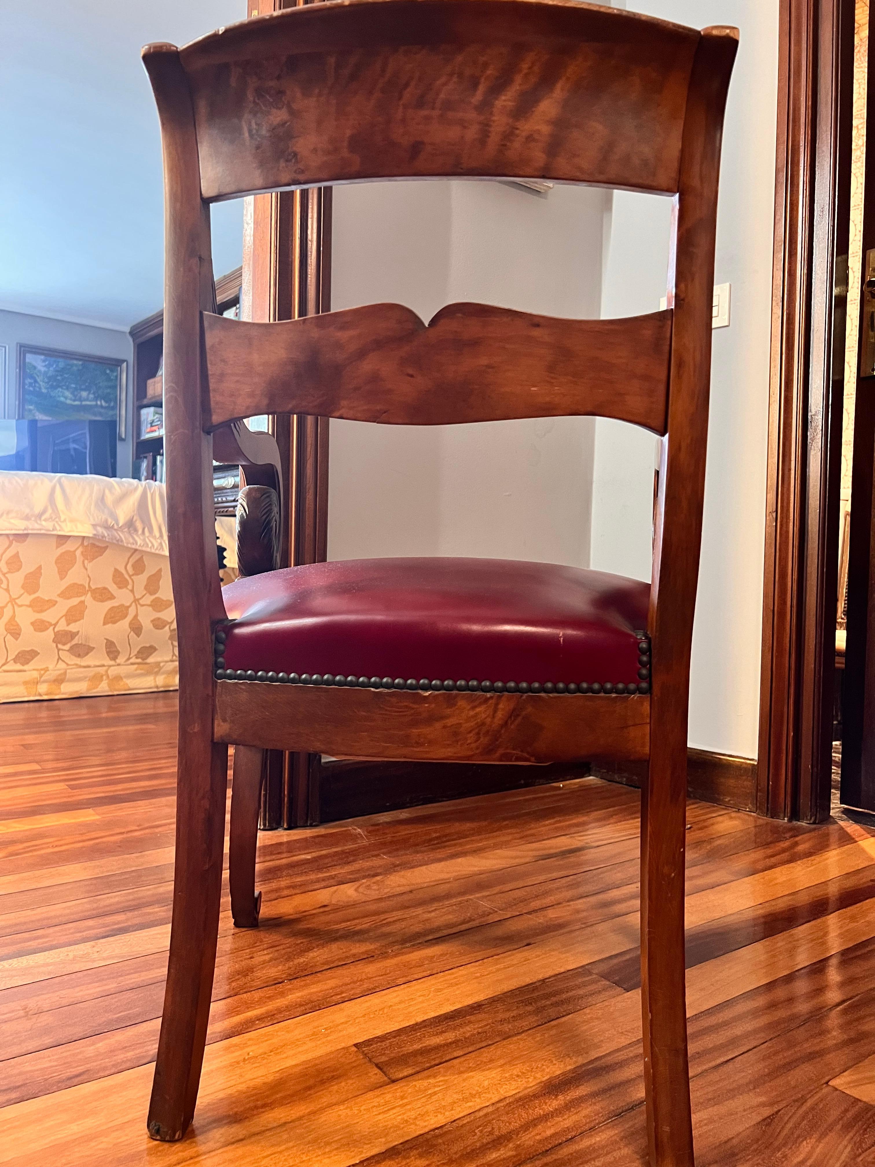 Mid-20th Century 1960´S, Walnut Arm Chair Bierdemeir Style with Bordeaux Leather Upholstery For Sale
