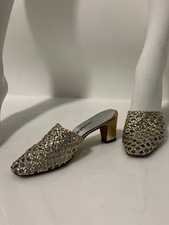 1960 Saks Fifth Avenue Silver & Gold Basket Weave Mod Slide Shoe Size 7.5M