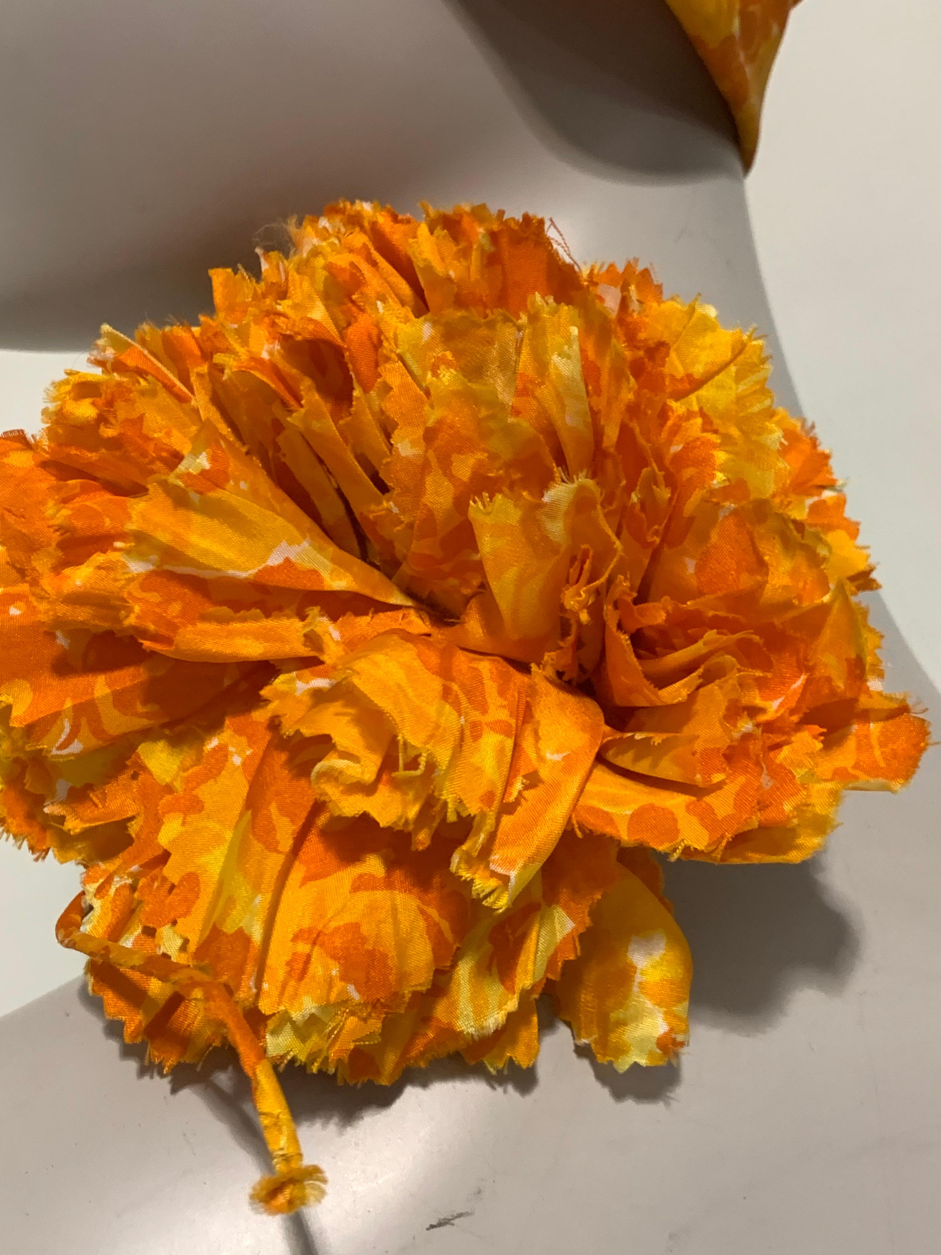1960 Saks Silk Orange & Yellow Floral Print Turban W/ Twisted Knot & Corsage  For Sale 6