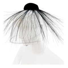 1960 Sally Victor Velvet Fascinator Hat W/ Dramatic Feather Spray Trim 